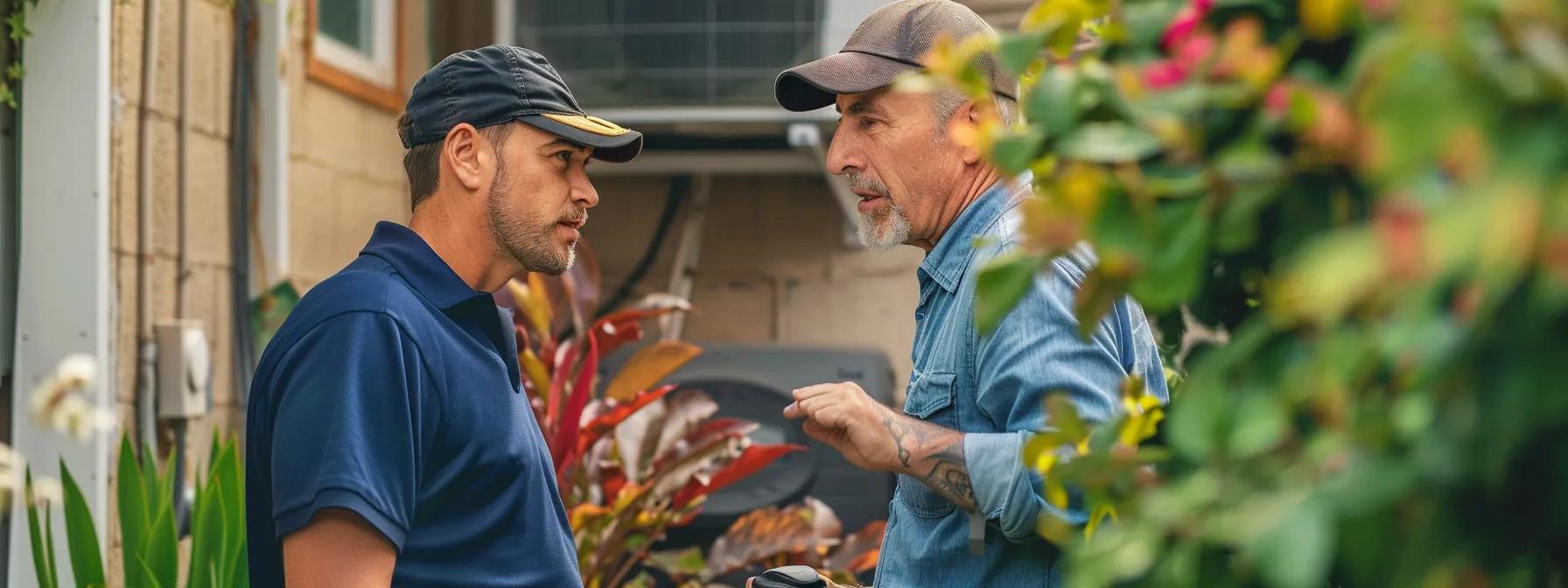 hvac technician explaining something to a homeowner