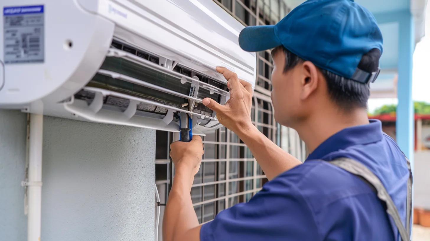 a technician fixing a non working air conditioner