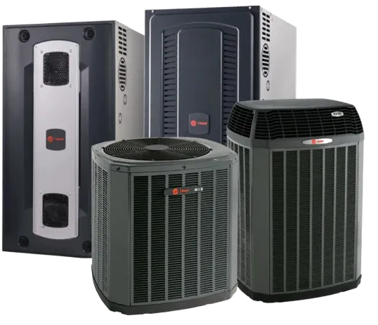 Trane outdoor heat pump units with their indoor units.